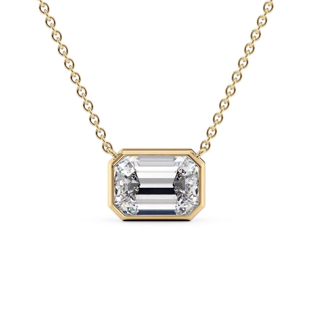1 Carat Emerald Cut Bezel Set Diamond Pendant Necklace - Evara Jewelry LLC
