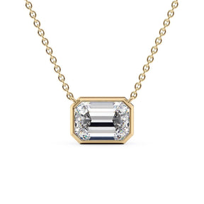 1 Carat Emerald Cut Bezel Set Diamond Pendant Necklace - Evara Jewelry LLC