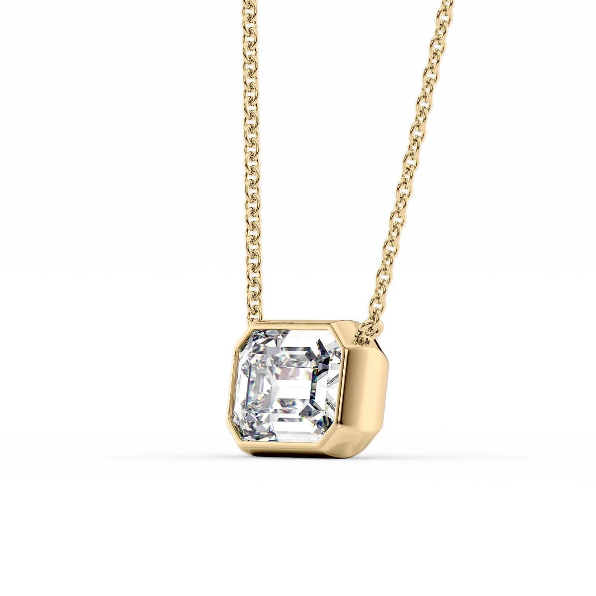 1 Carat Emerald Cut Bezel Set Diamond Pendant Necklace - Evara Jewelry LLC