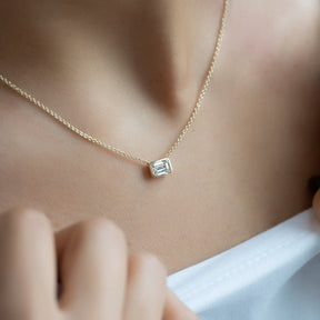 1 Carat Emerald Cut Bezel Set Diamond Pendant Necklace - Evara Jewelry LLC