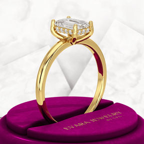 1 Carat Emerald Diamond Minimalist Ring with Hidden Halo in 14K Yellow Gold - Evara Jewelry LLC