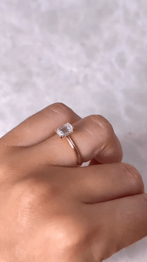 1 Carat Emerald Diamond Minimalist Ring with Hidden Halo in 14K Yellow Gold - Evara Jewelry LLC