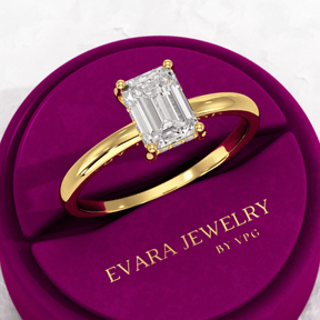 1 Carat Emerald Diamond Minimalist Ring with Hidden Halo in 14K Yellow Gold - Evara Jewelry LLC