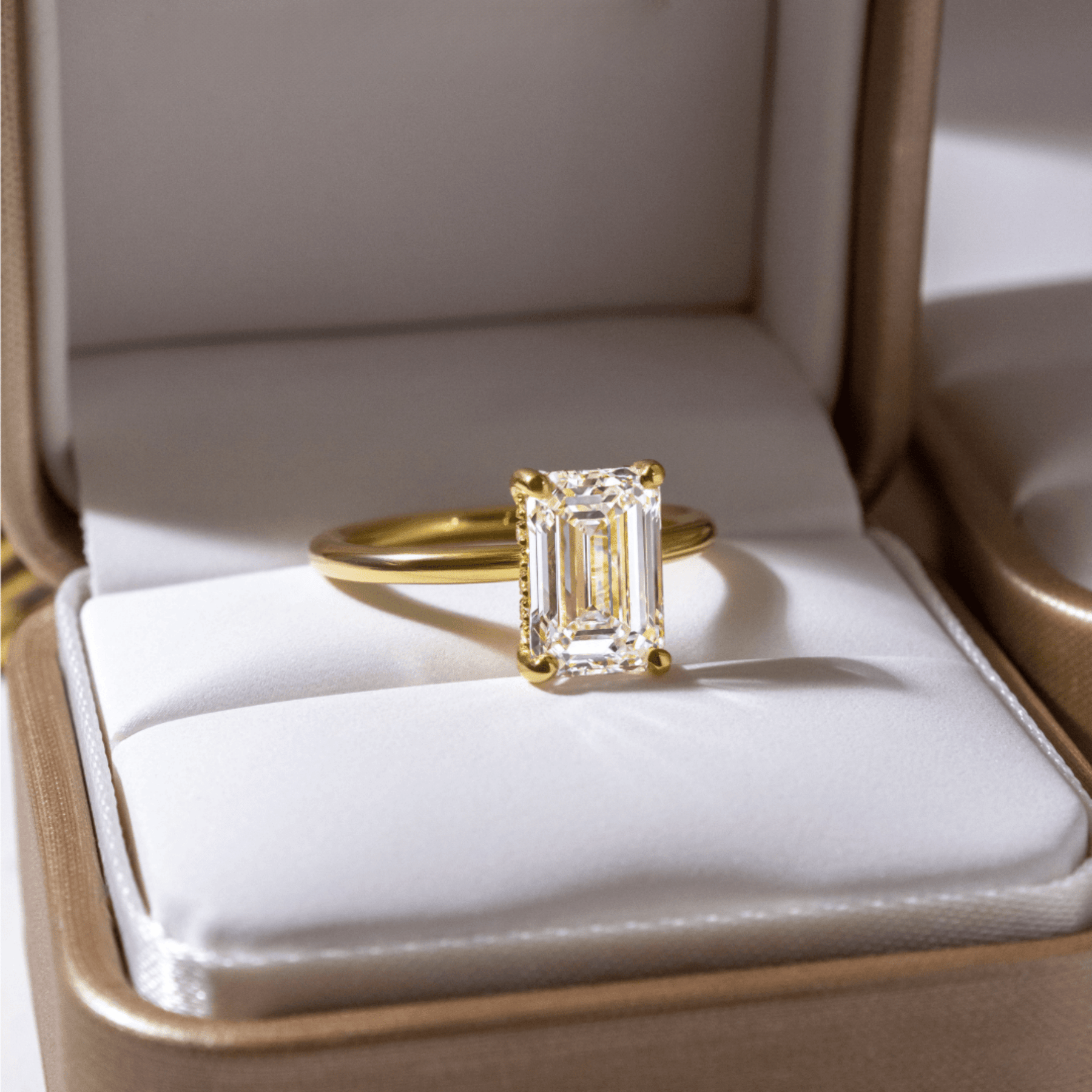 1 Carat Emerald Diamond Minimalist Ring with Hidden Halo in 14K Yellow Gold - Evara Jewelry LLC