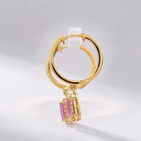 1 Carat Natural Pink Sapphire Hoop Earrings: Emerald Cut, 14K Yellow Gold - Evara Jewelry LLC