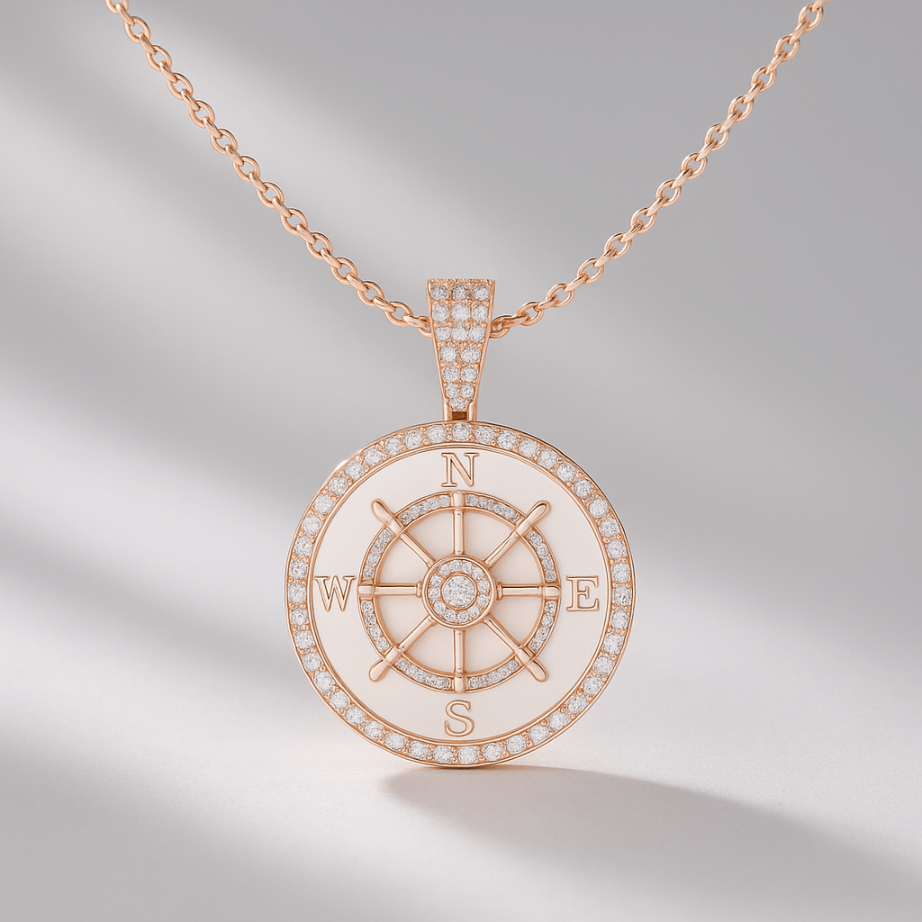 1 Carat Pave Diamond Compass Pendant Necklace - Evara Jewelry LLC