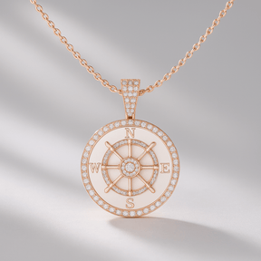 1 Carat Pave Diamond Compass Pendant Necklace - Evara Jewelry LLC