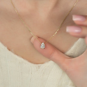1 Carat Pear Diamond Solitaire Pendant Necklace - Evara Jewelry LLC