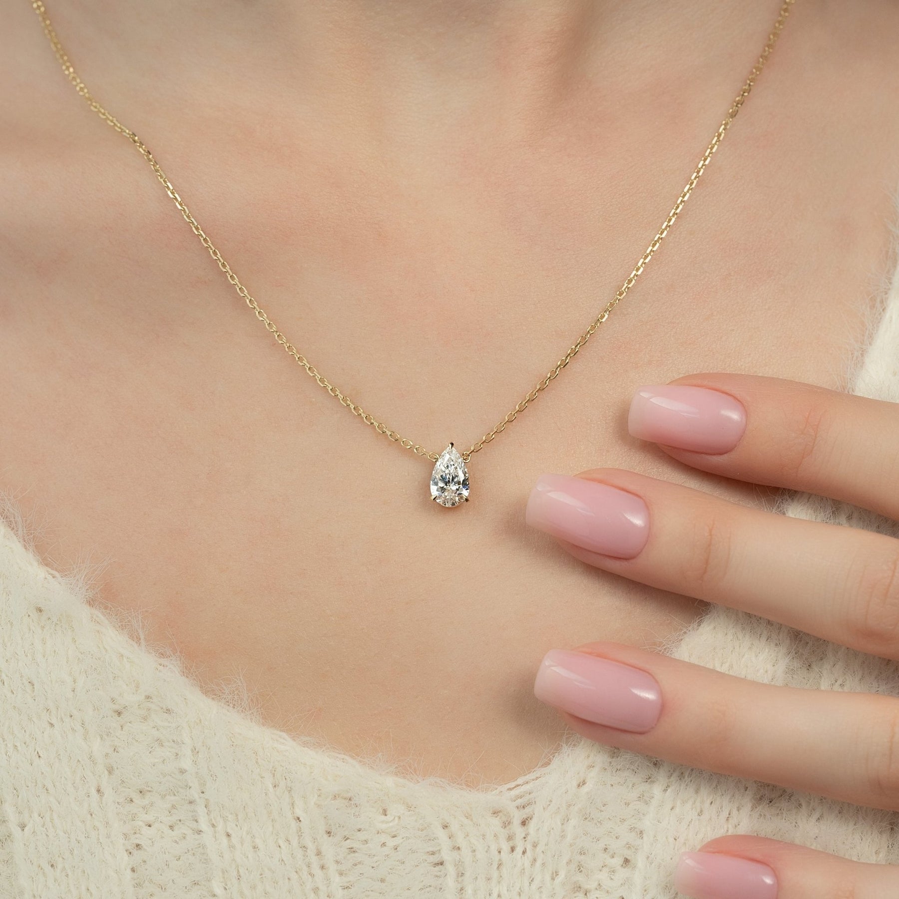 1 Carat Pear Diamond Solitaire Pendant Necklace - Evara Jewelry LLC