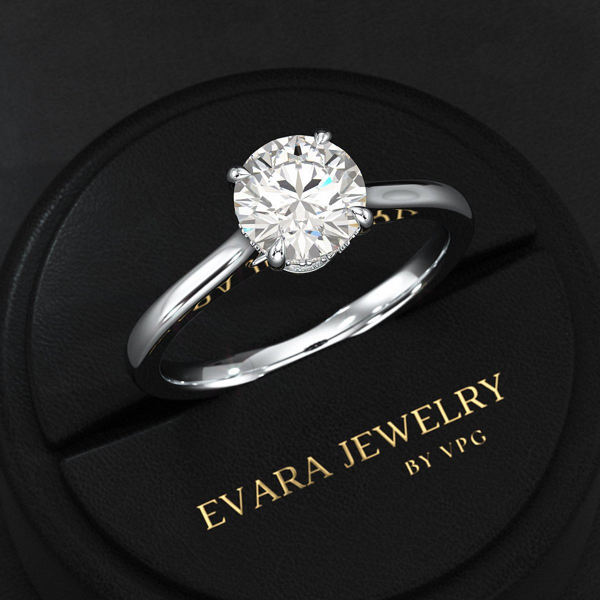 1 Carat Round Cut Diamond Hidden Halo Ring - Evara Jewelry LLC
