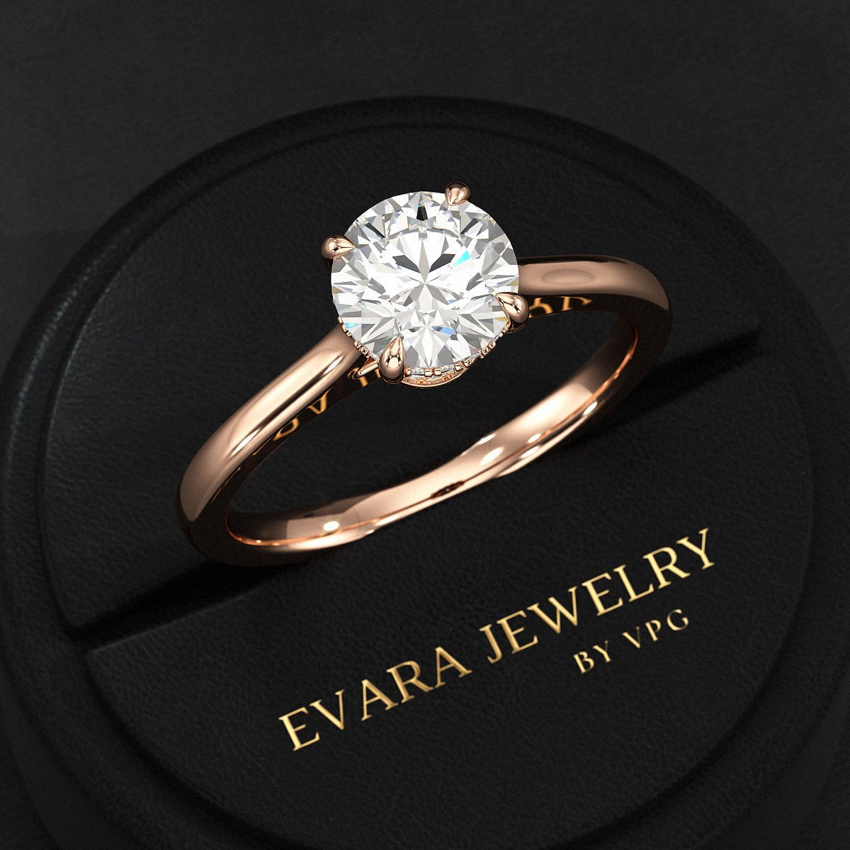 1 Carat Round Cut Diamond Hidden Halo Ring - Evara Jewelry LLC