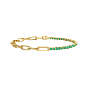 1.44 Carat Natural Emerald & Paperclip 50-50 Tennis Bracelet