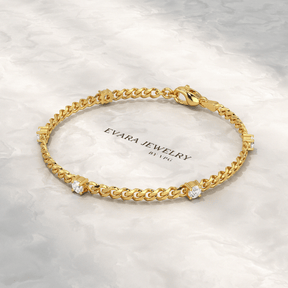 1.00 Carat Round Cut Diamond Cuban Chain Bracelet - Evara Jewelry LLC