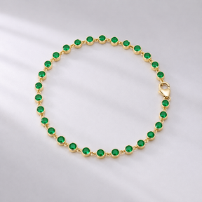4.60 Carat Natural Emerald Bezel Bracelet: Round Tennis Bracelet in 14K Gold