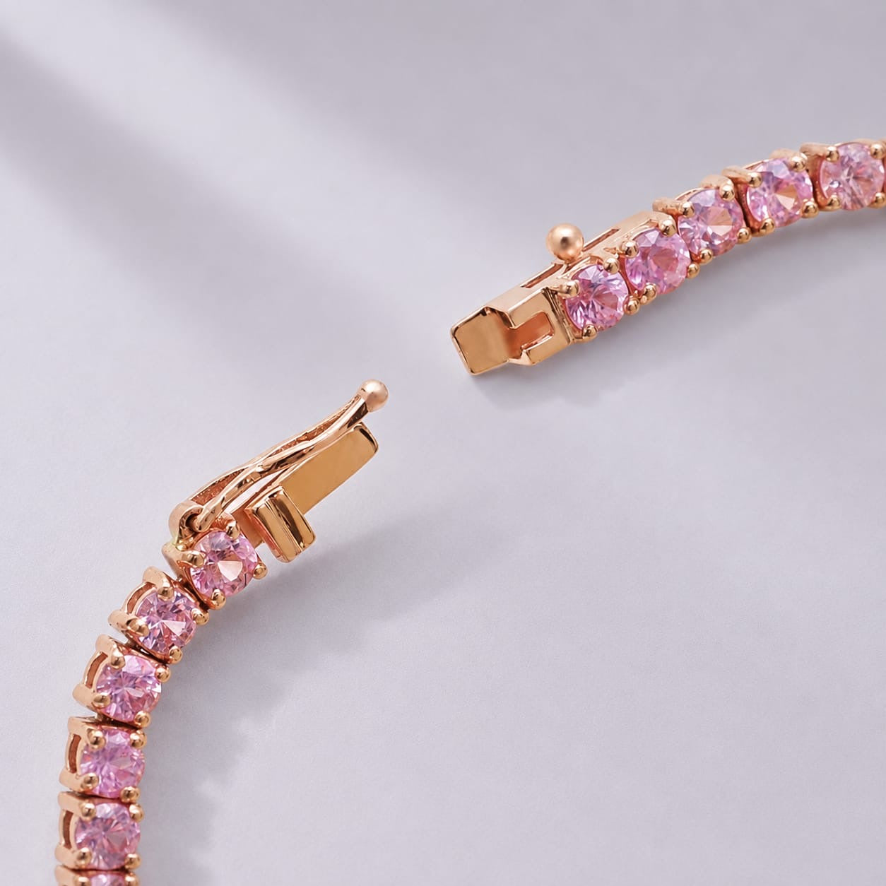9 Carat Natural Pink Sapphire and Diamond Tennis Choker Necklace in 14K Solid Gold