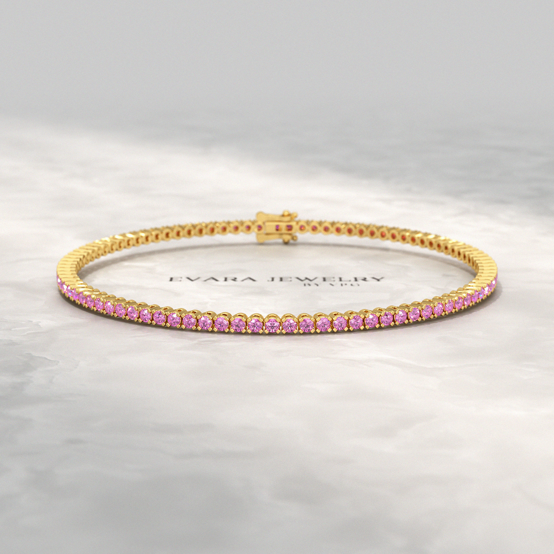 3.21 Carats Natural Pink Sapphire Tennis Bracelet in 14K/18K Yellow Gold