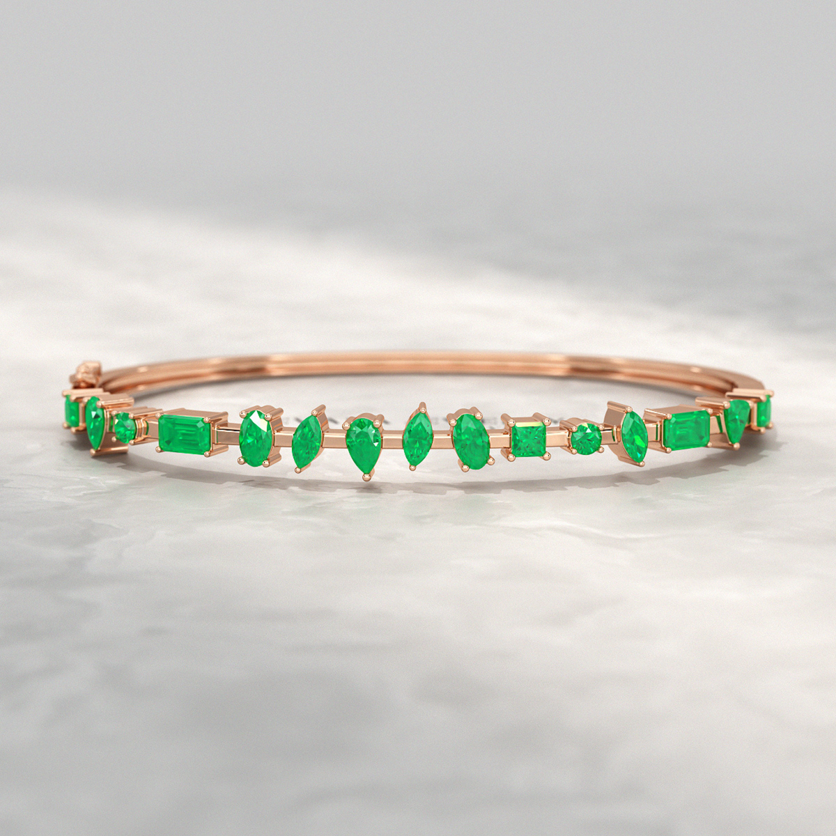 3.25 Carats Lab Grown Emerald Minimalist Cuff Bangle Bracelet