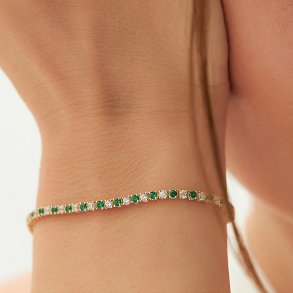 Natural Emerald & Diamond Alternate Tennis Bracelet in 14K/18K Gold