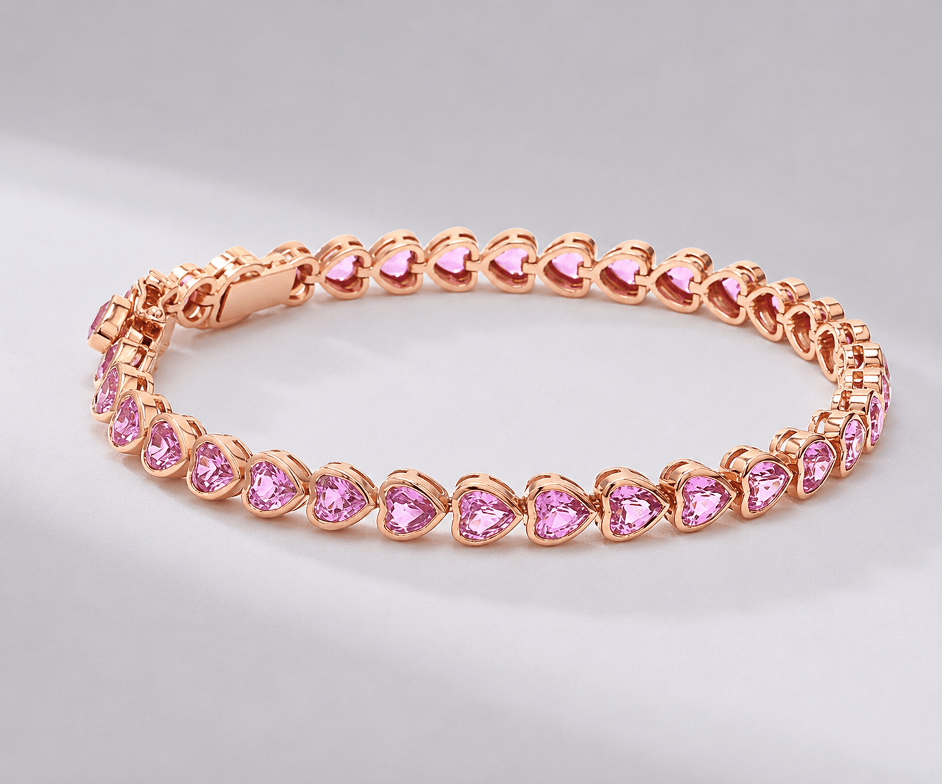 11 Carat Heart-Cut Natural Pink Sapphire Bezel Bracelet in 14K Gold - Evara Jewelry LLC