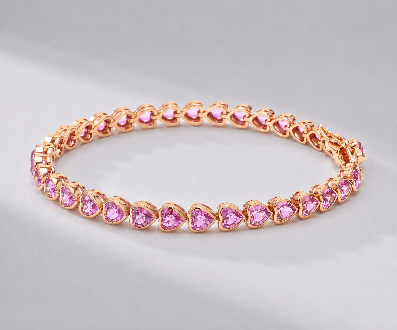 11 Carat Heart-Cut Natural Pink Sapphire Bezel Bracelet in 14K Gold - Evara Jewelry LLC