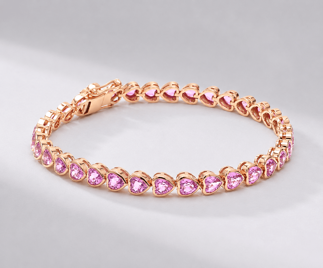 11 Carat Heart-Cut Natural Pink Sapphire Bezel Bracelet in 14K Gold - Evara Jewelry LLC