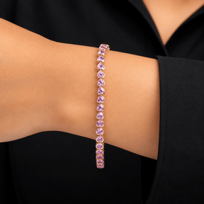 11 Carat Heart-Cut Natural Pink Sapphire Bezel Bracelet in 14K Gold - Evara Jewelry LLC