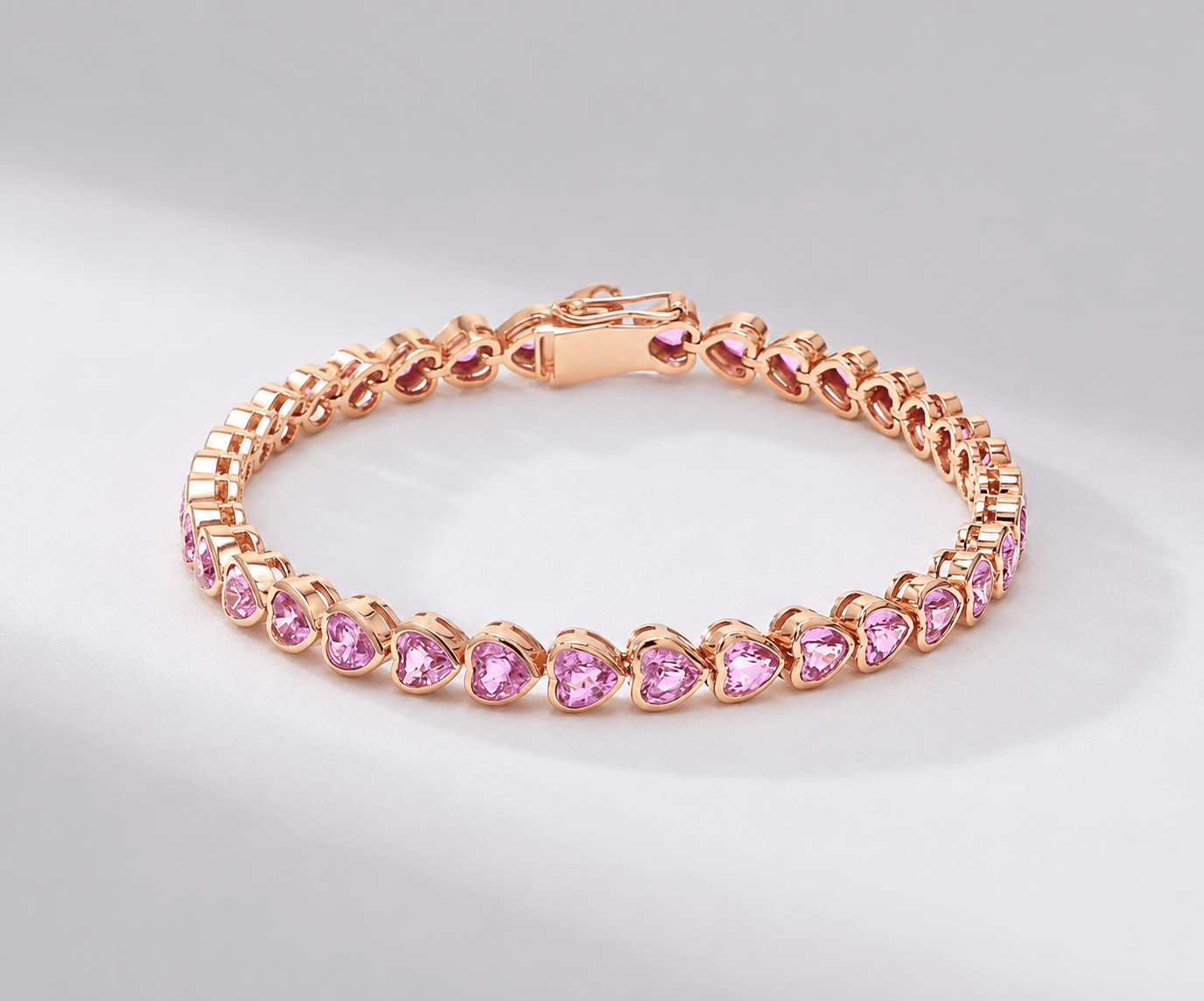 11 Carat Heart-Cut Natural Pink Sapphire Bezel Bracelet in 14K Gold - Evara Jewelry LLC