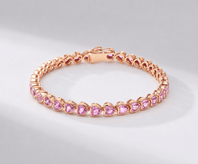 11 Carat Heart-Cut Natural Pink Sapphire Bezel Bracelet in 14K Gold - Evara Jewelry LLC