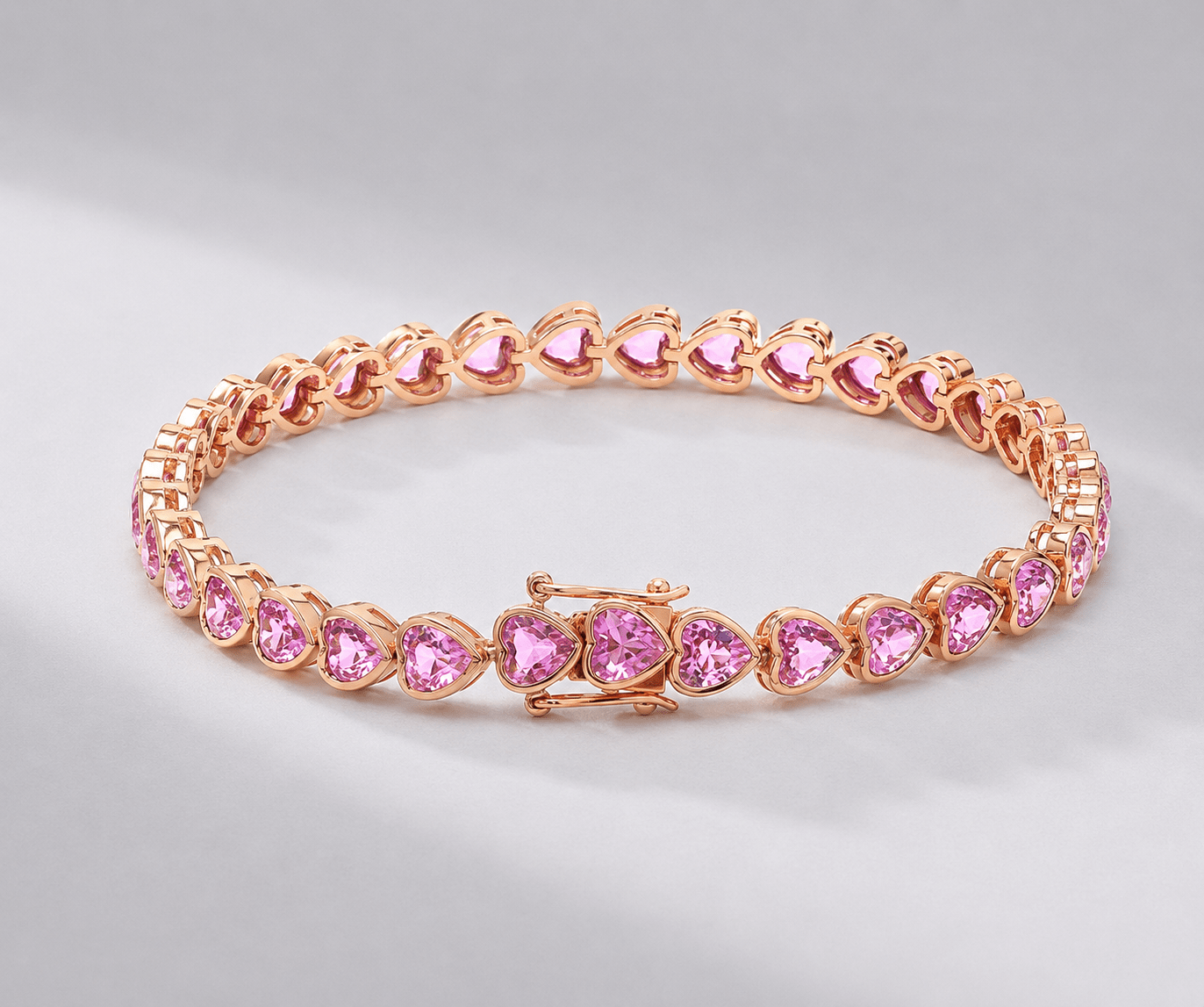 11 Carat Heart-Cut Natural Pink Sapphire Bezel Bracelet in 14K Gold - Evara Jewelry LLC