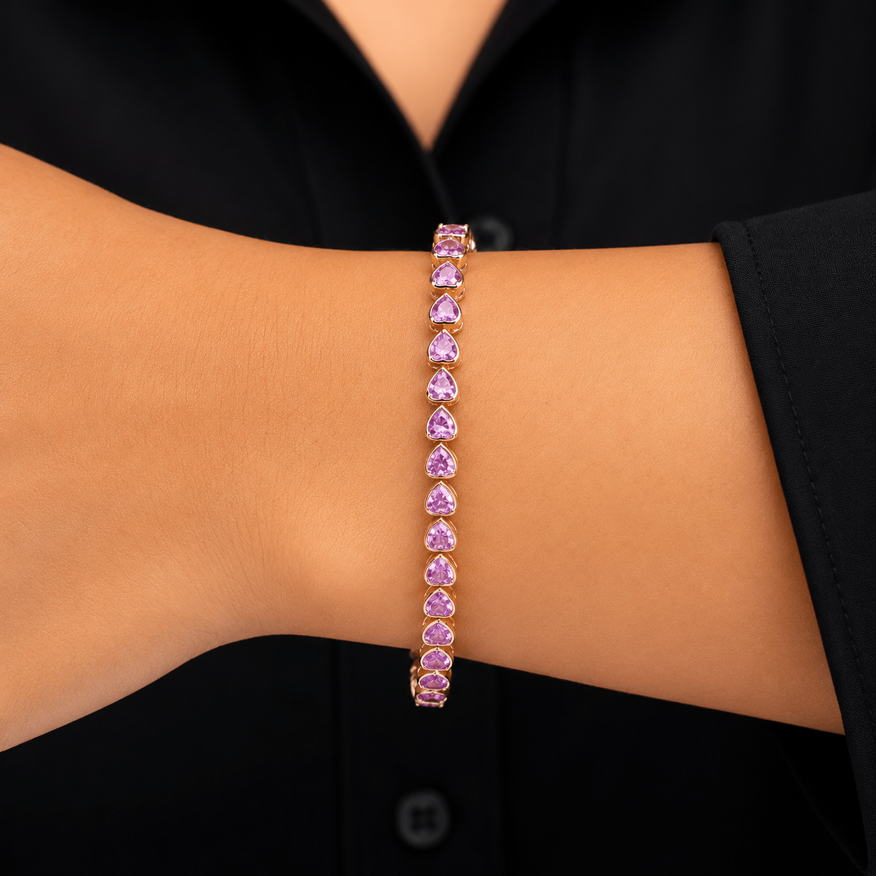 11 Carat Heart-Cut Natural Pink Sapphire Bezel Bracelet in 14K Gold - Evara Jewelry LLC