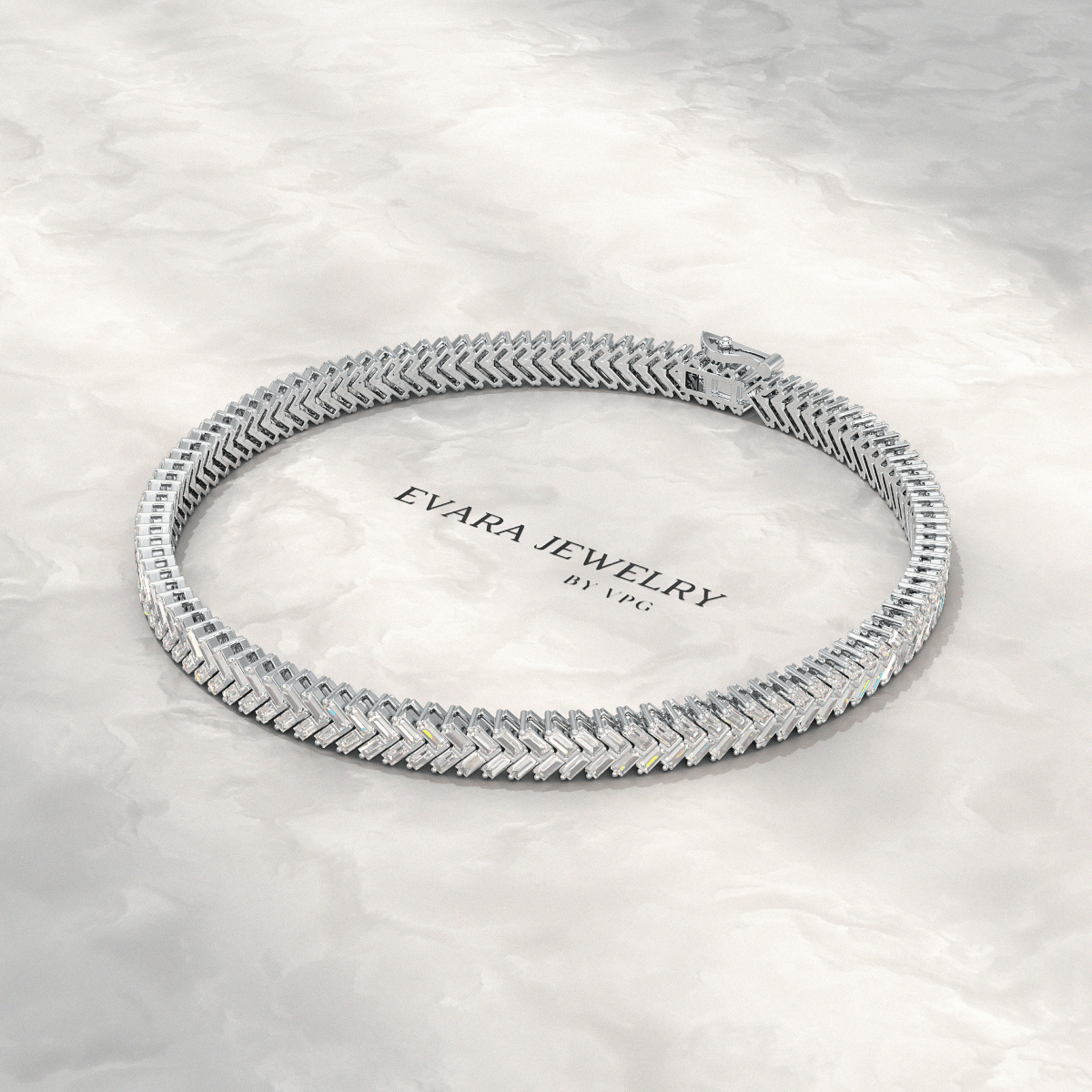 11 Carats Baguette Cut Diamond Chevron Tennis Bracelet in 10K, 14K, 18K Solid Gold - Evara Jewelry LLC