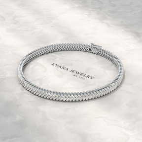 11 Carats Baguette Cut Diamond Chevron Tennis Bracelet in 10K, 14K, 18K Solid Gold - Evara Jewelry LLC