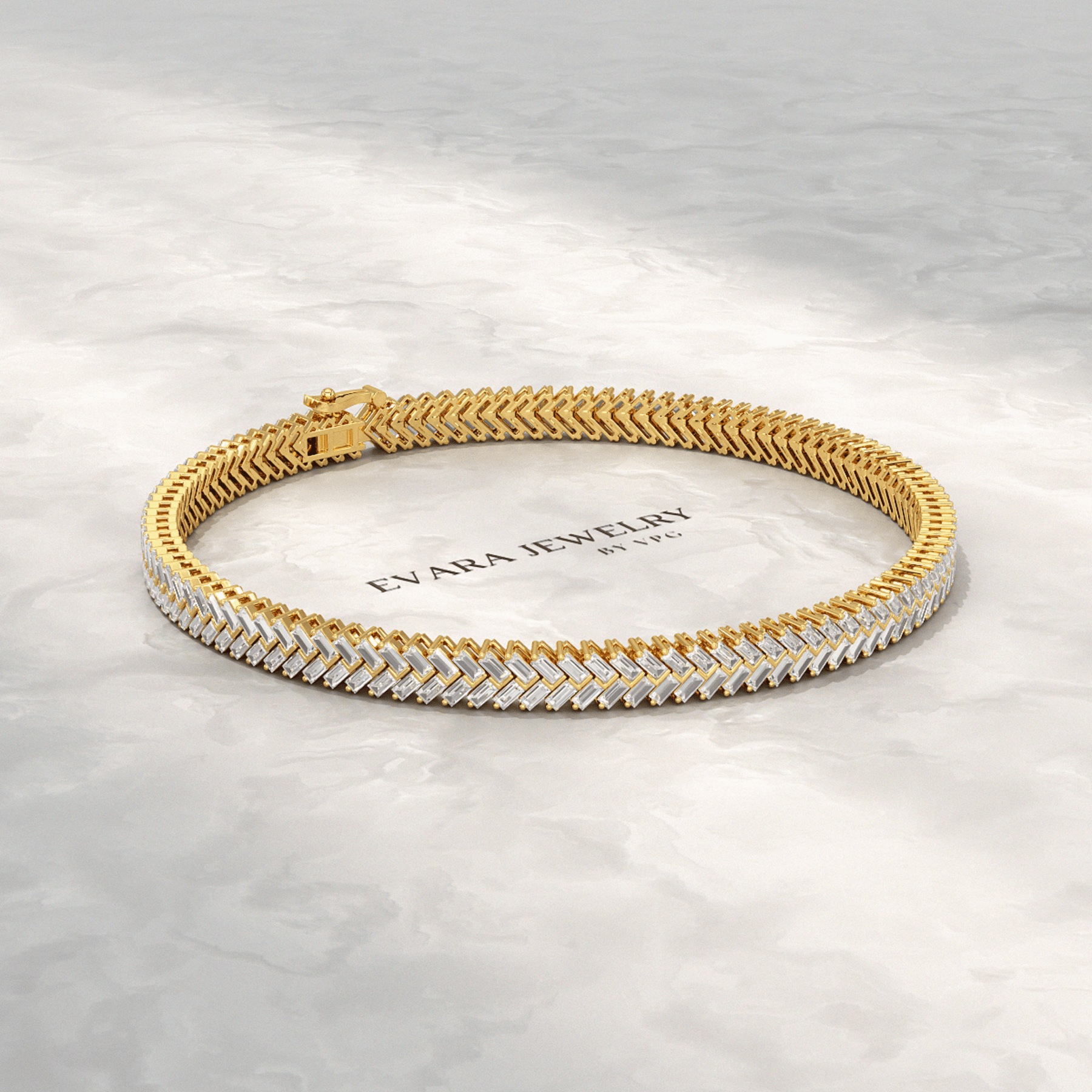 11 Carats Baguette Cut Diamond Chevron Tennis Bracelet in 10K, 14K, 18K Solid Gold - Evara Jewelry LLC