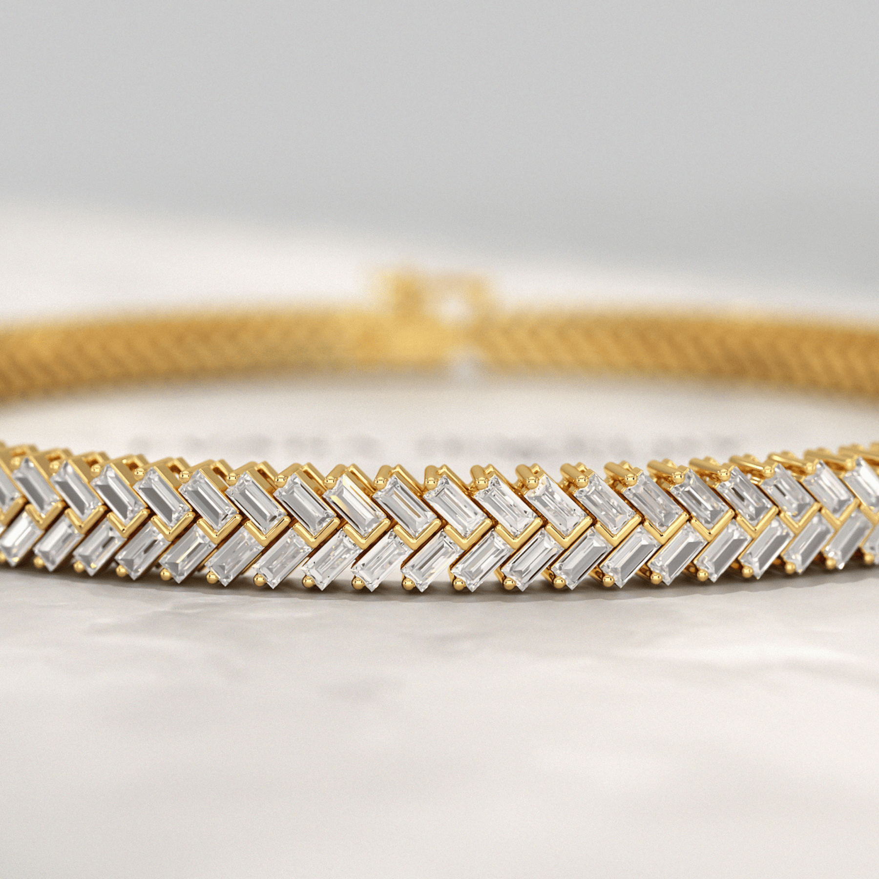 11 Carats Baguette Cut Diamond Chevron Tennis Bracelet in 10K, 14K, 18K Solid Gold - Evara Jewelry LLC