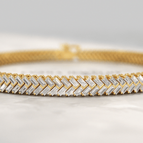 11 Carats Baguette Cut Diamond Chevron Tennis Bracelet in 10K, 14K, 18K Solid Gold - Evara Jewelry LLC