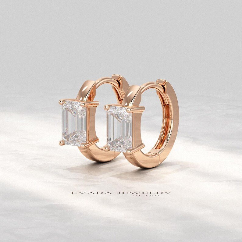 1.10 Carat Lab Grown Diamond Hoop Earrings: Emerald Cut, Wedding Gift - Evara Jewelry LLC