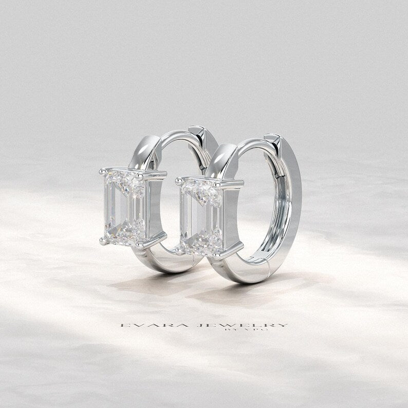 1.10 Carat Lab Grown Diamond Hoop Earrings: Emerald Cut, Wedding Gift - Evara Jewelry LLC