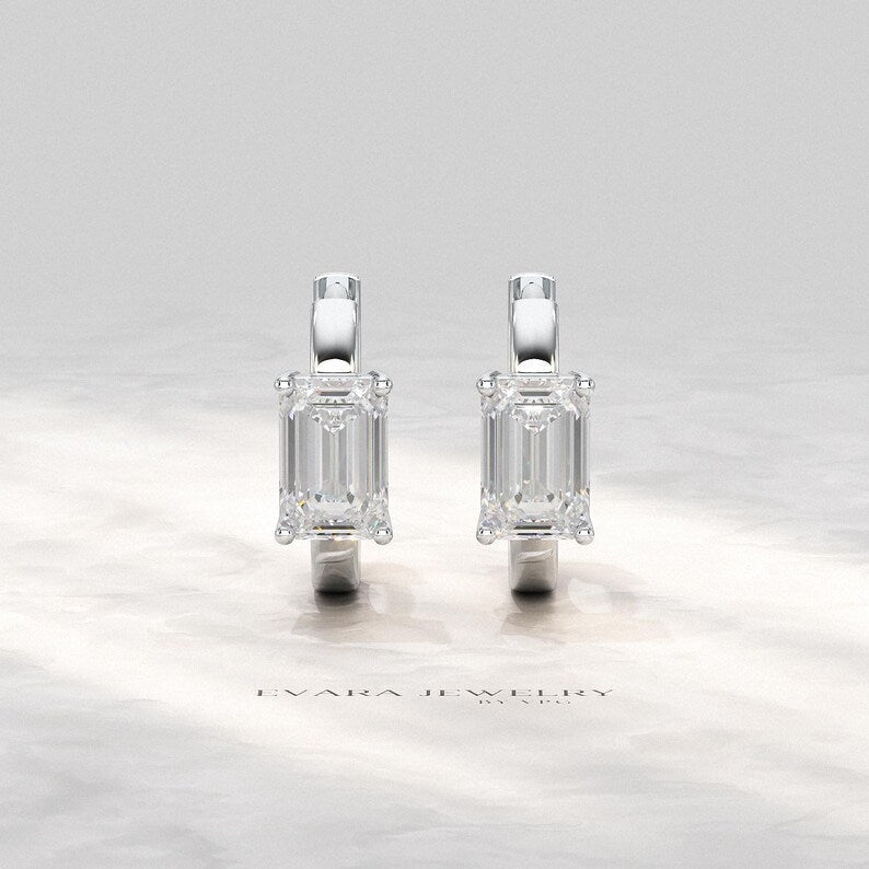 1.10 Carat Lab Grown Diamond Hoop Earrings: Emerald Cut, Wedding Gift - Evara Jewelry LLC