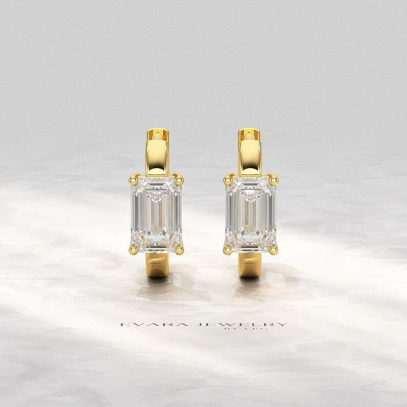 1.10 Carat Lab Grown Diamond Hoop Earrings: Emerald Cut, Wedding Gift - Evara Jewelry LLC