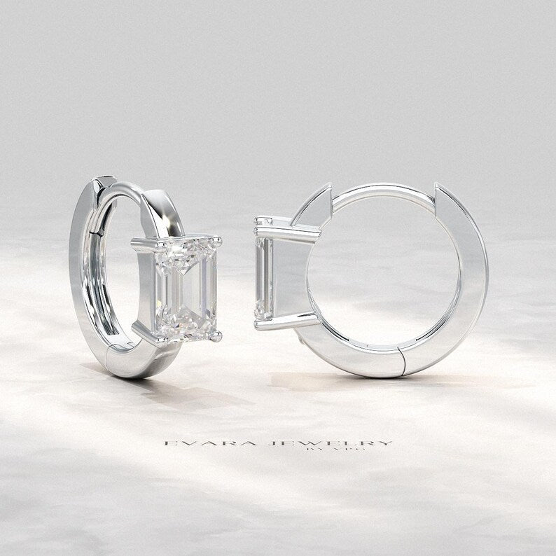 1.10 Carat Lab Grown Diamond Hoop Earrings: Emerald Cut, Wedding Gift - Evara Jewelry LLC