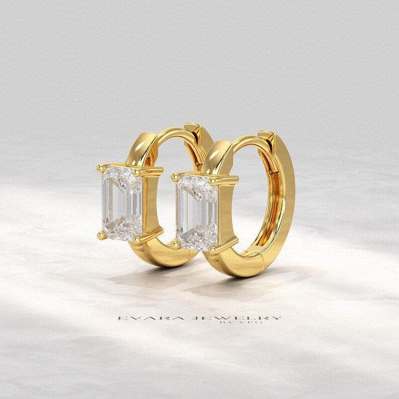 1.10 Carat Lab Grown Diamond Hoop Earrings: Emerald Cut, Wedding Gift - Evara Jewelry LLC