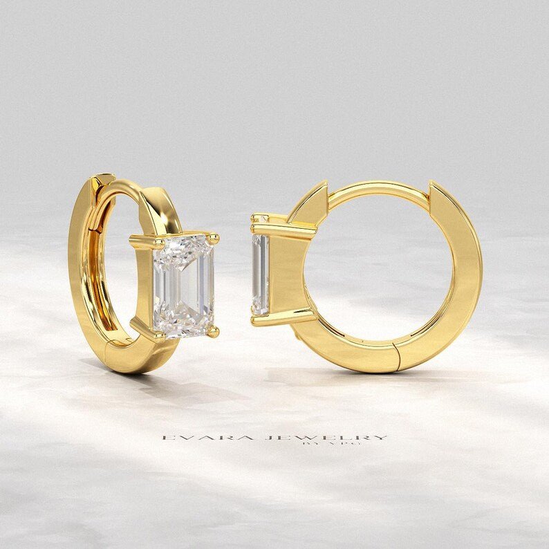 1.10 Carat Lab Grown Diamond Hoop Earrings: Emerald Cut, Wedding Gift - Evara Jewelry LLC