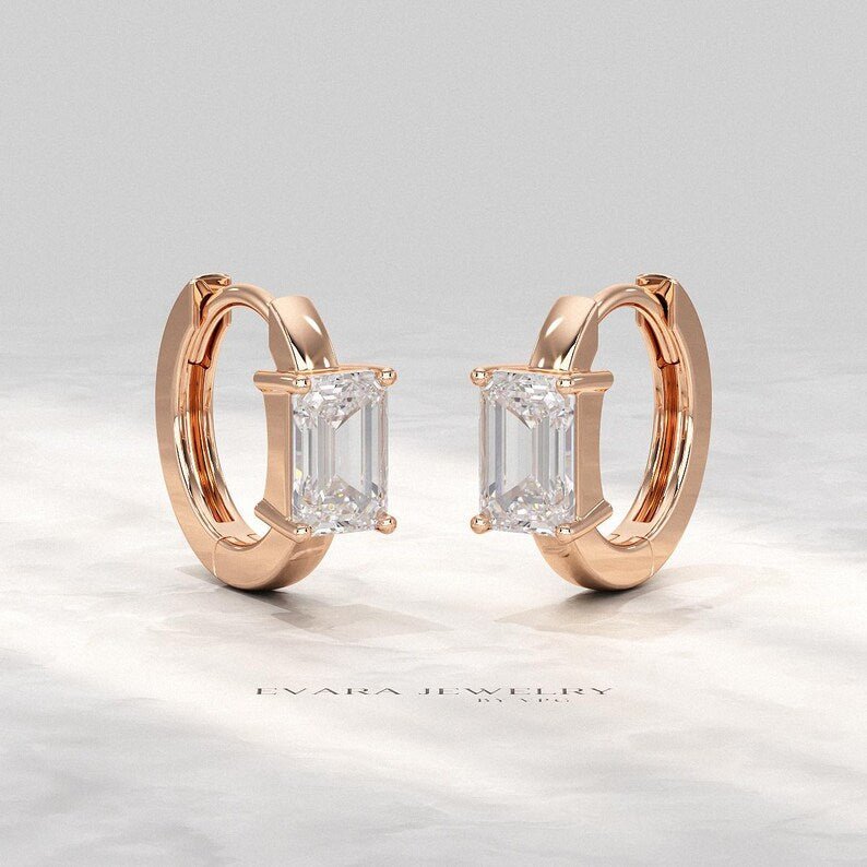 1.10 Carat Lab Grown Diamond Hoop Earrings: Emerald Cut, Wedding Gift - Evara Jewelry LLC