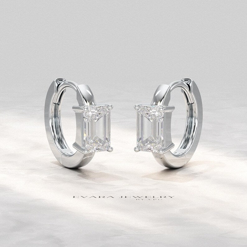 1.10 Carat Lab Grown Diamond Hoop Earrings: Emerald Cut, Wedding Gift - Evara Jewelry LLC