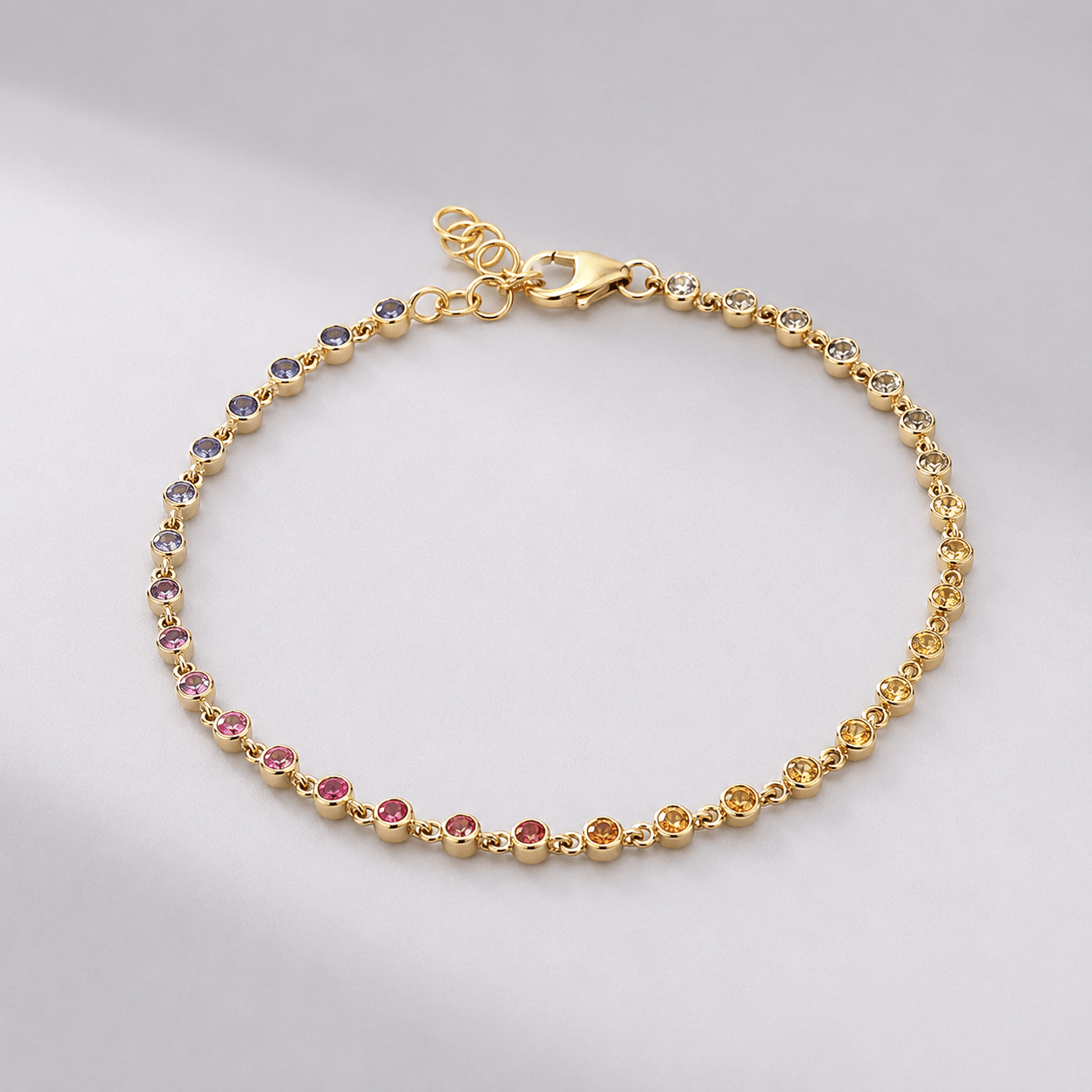 1.12 Carat Natural Rainbow Sapphire Bezel Set Chain Bracelet - Evara Jewelry LLC