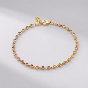 1.12 Carat Natural Rainbow Sapphire Bezel Set Chain Bracelet - Evara Jewelry LLC