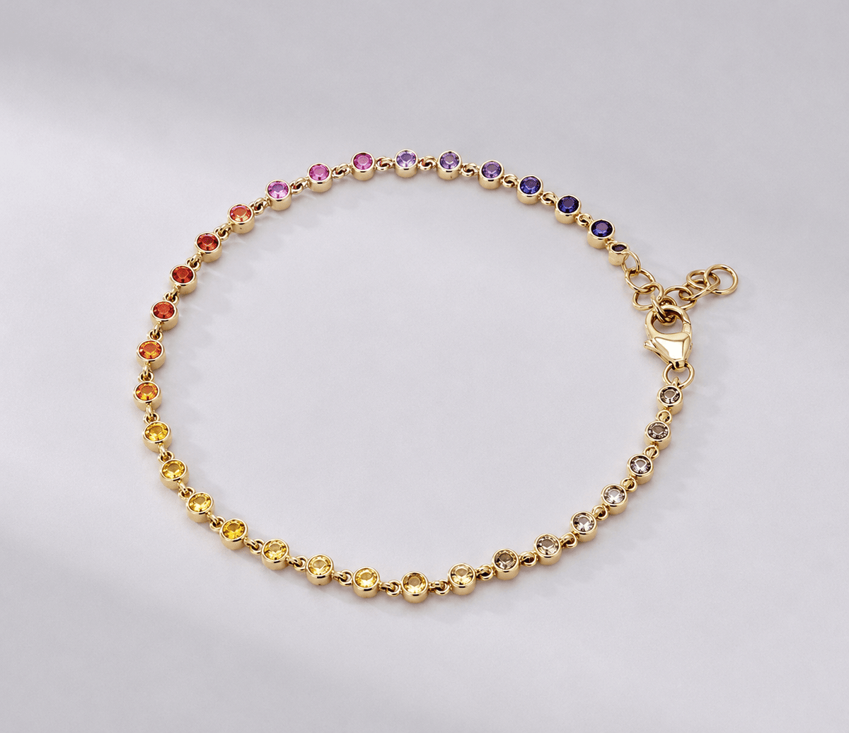 1.12 Carat Natural Rainbow Sapphire Bezel Set Chain Bracelet - Evara Jewelry LLC
