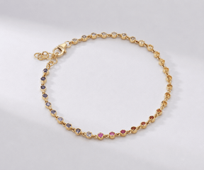 1.12 Carat Natural Rainbow Sapphire Bezel Set Chain Bracelet - Evara Jewelry LLC