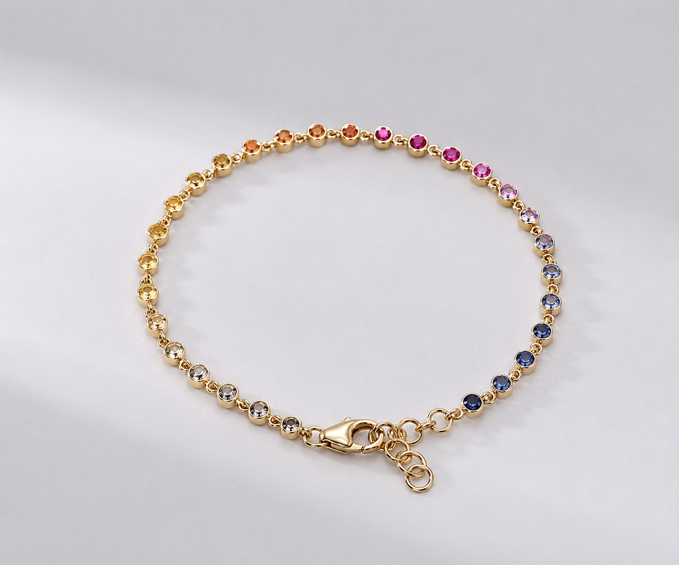 1.12 Carat Natural Rainbow Sapphire Bezel Set Chain Bracelet - Evara Jewelry LLC