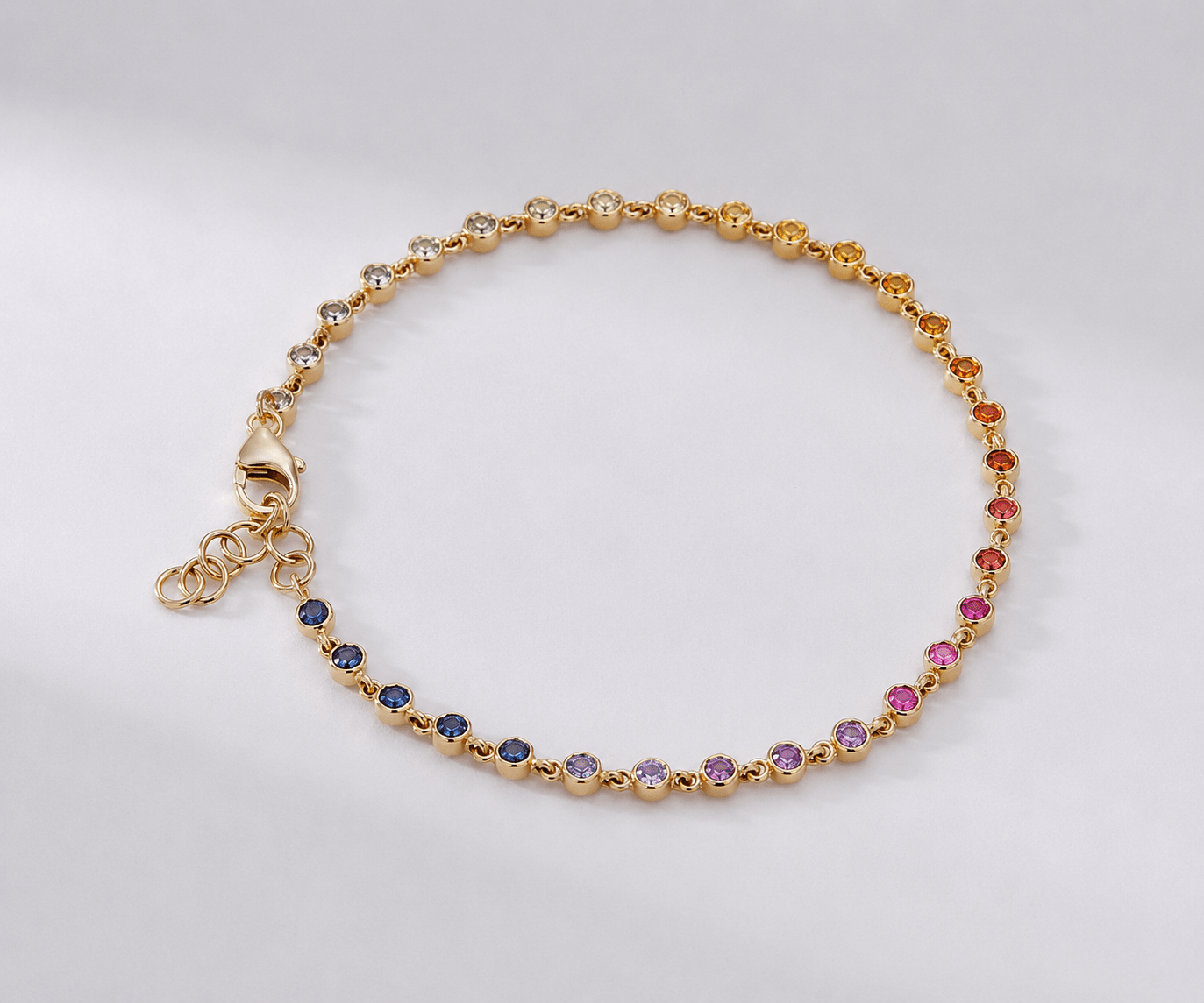 1.12 Carat Natural Rainbow Sapphire Bezel Set Chain Bracelet - Evara Jewelry LLC
